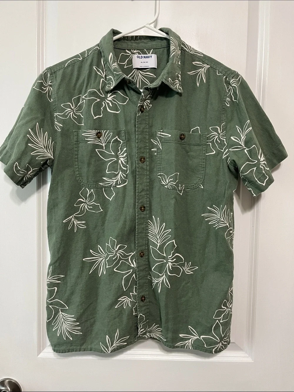 Old Navy Green Short-Sleeve Linen Blend Button-Up Shirt XL